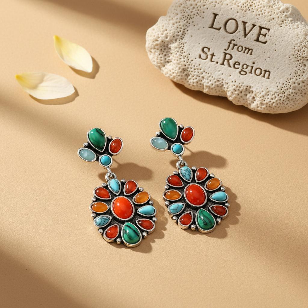 Orange Resin and Turquoise Silver-Plated Oval Drop Earrings, silver drop earrings for women, lifestyle look