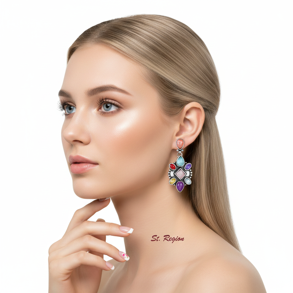 Multicolor Quartz & Silver-Plated Geometric Drop Earrings - Street Region