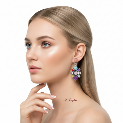 Multicolor Quartz & Silver-Plated Geometric Drop Earrings - Street Region
