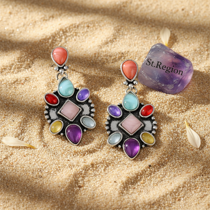 Multicolor Quartz & Silver-Plated Geometric Drop Earrings - Street Region