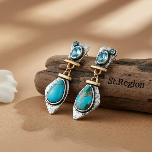 Sea Blue Crystal &  Turquoise Two Tone Drop Earrings