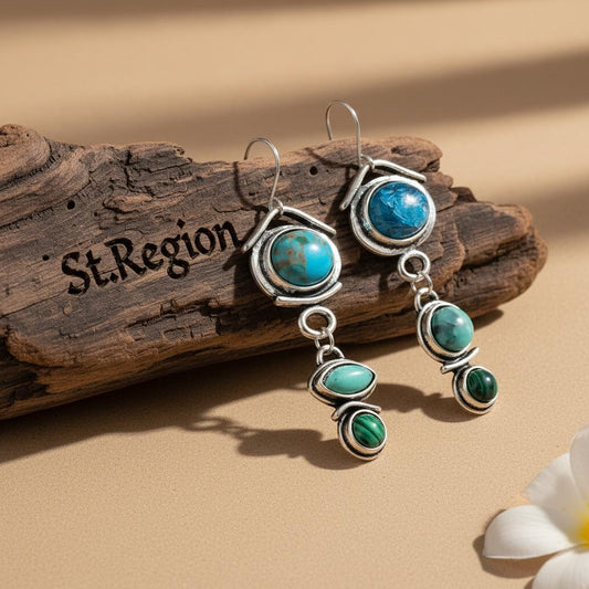 Turquoise & Crystal Silver-Plated Tiered Drop Earrings