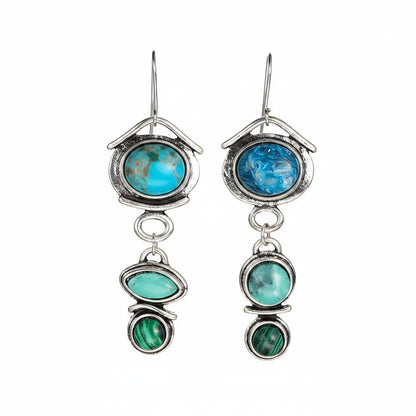 Turquoise and Crystal Silver-Plated Tiered Drop Earrings, silver drop earrings for women, botanical inspired, side view