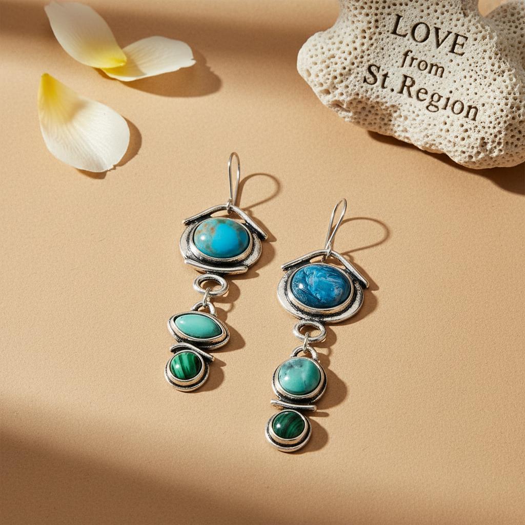 Turquoise and Crystal Silver-Plated Tiered Drop Earrings, silver drop earrings for women, botanical inspired, lifestyle look