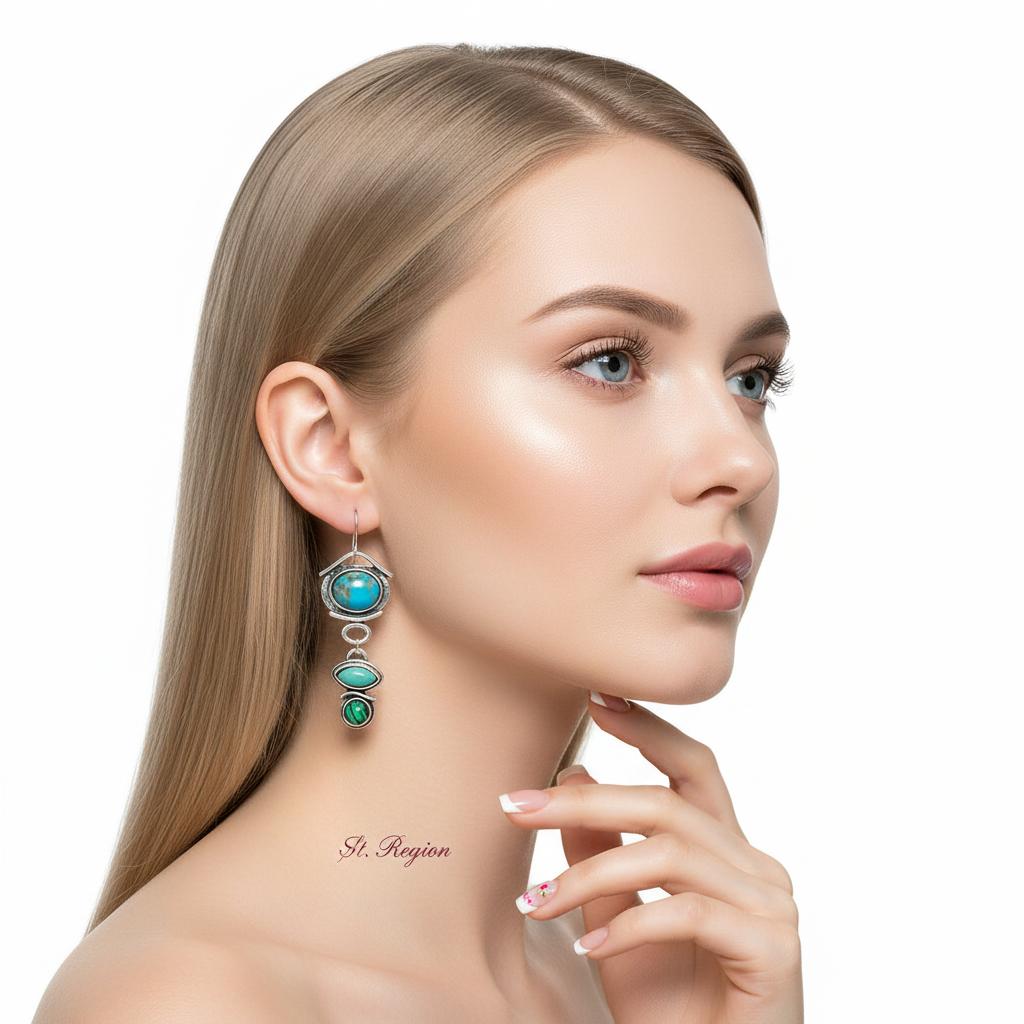 Turquoise and Crystal Silver-Plated Tiered Drop Earrings, silver drop earrings for women, botanical inspired, styled look
