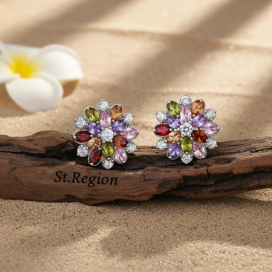 Green Crystal & Cubic Zirconia Floral Stud Earring