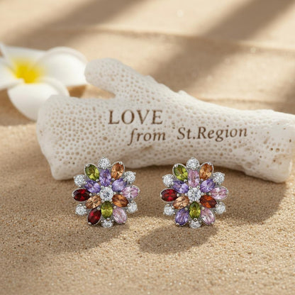 Green Crystal & Cubic Zirconia Floral Stud Earring