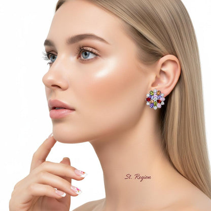 Green Crystal & Cubic Zirconia Floral Stud Earring