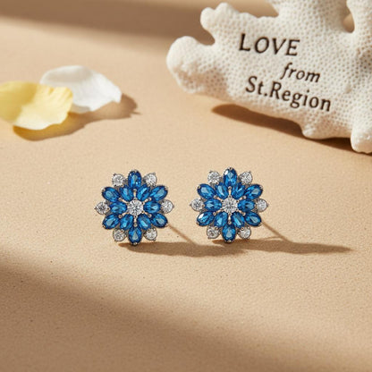 Navy Crystal & Cubic Zirconia Floral Stud Earrings