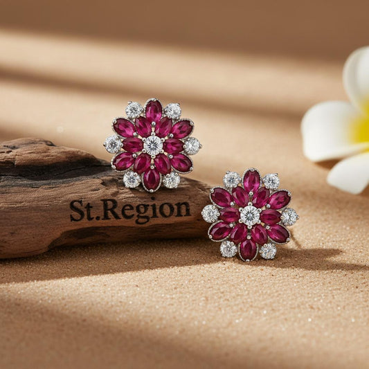 Rose Crystal & Cubic Zirconia Floral Stud Earrings