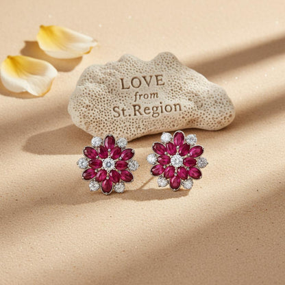 Rose Crystal & Cubic Zirconia Floral Stud Earrings