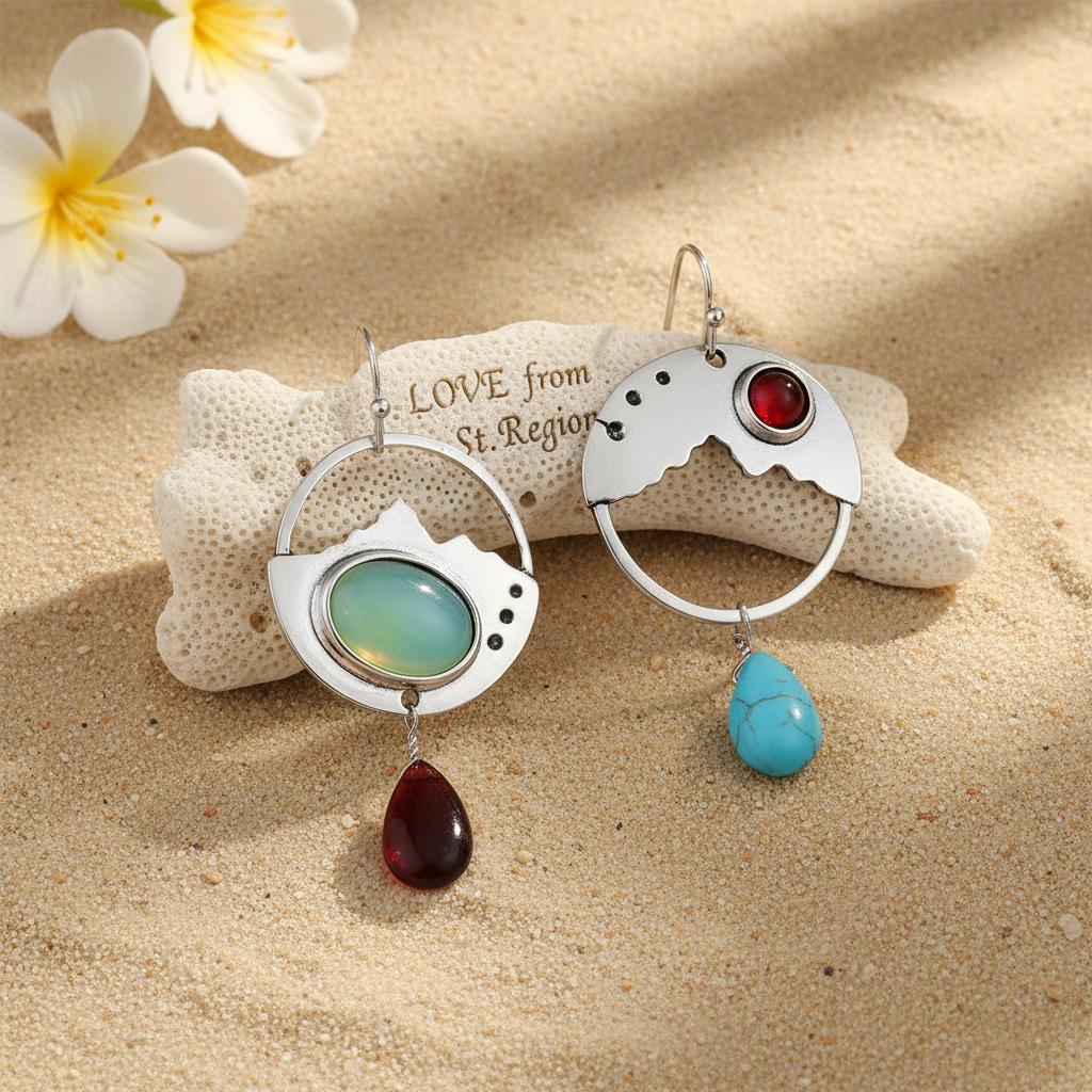 Turquoise and Quartz Silver-Plated Oval Dangle Drop Earrings, silver drop earrings for women, lifestyle look