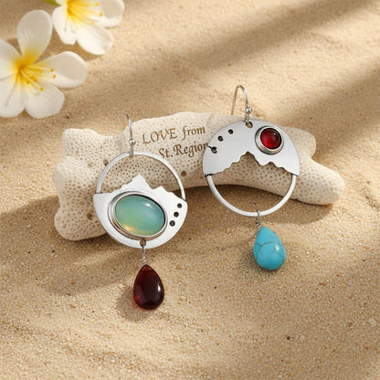 Turquoise and Quartz Silver-Plated Oval Dangle Drop Earrings, silver drop earrings for women, lifestyle look