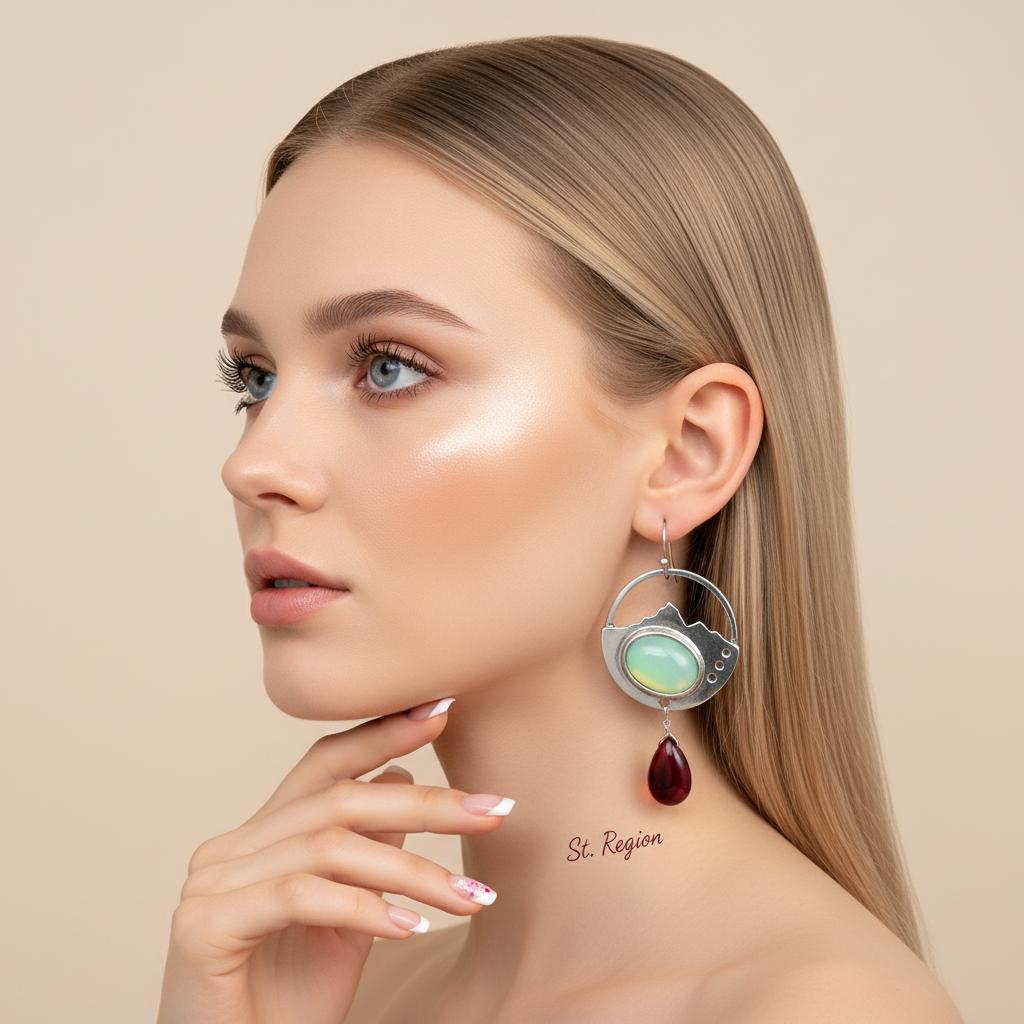 Turquoise and Quartz Silver-Plated Oval Dangle Drop Earrings, silver drop earrings for women, styled look