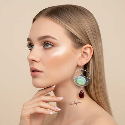 Turquoise & Quartz Silver-Plated Oval Dangle Drop Earrings - Street Region