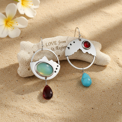 Turquoise & Quartz Silver-Plated Oval Dangle Drop Earrings - Street Region