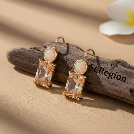 Champagne Crystal & Resin Goldtone Square Hook Earrings