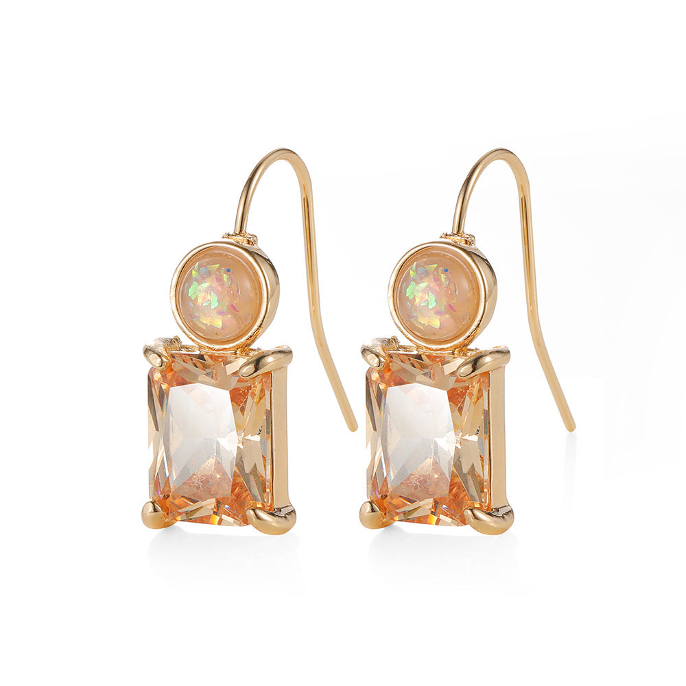 Champagne Crystal & Resin Goldtone Square Hook Earrings