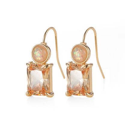 Champagne Crystal & Resin Goldtone Square Hook Earrings