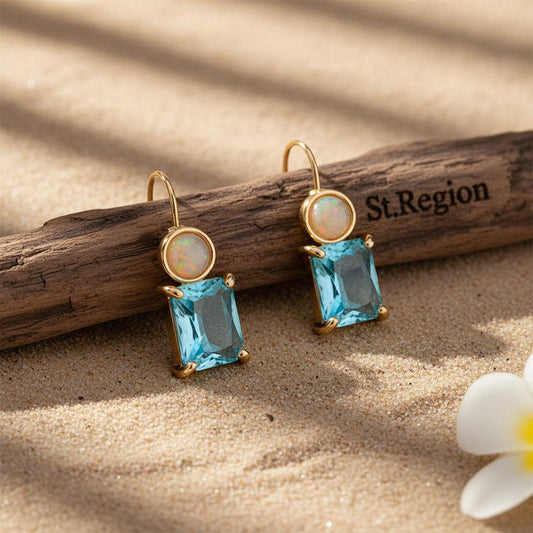 Sky Blue Crystal & Resin Goldtone Square Hook Earrings