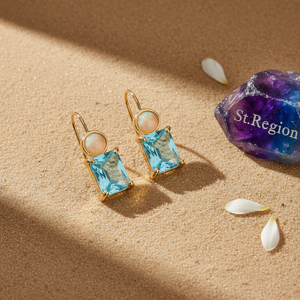 Sky Blue Crystal & Resin Goldtone Square Hook Earrings - Street Region