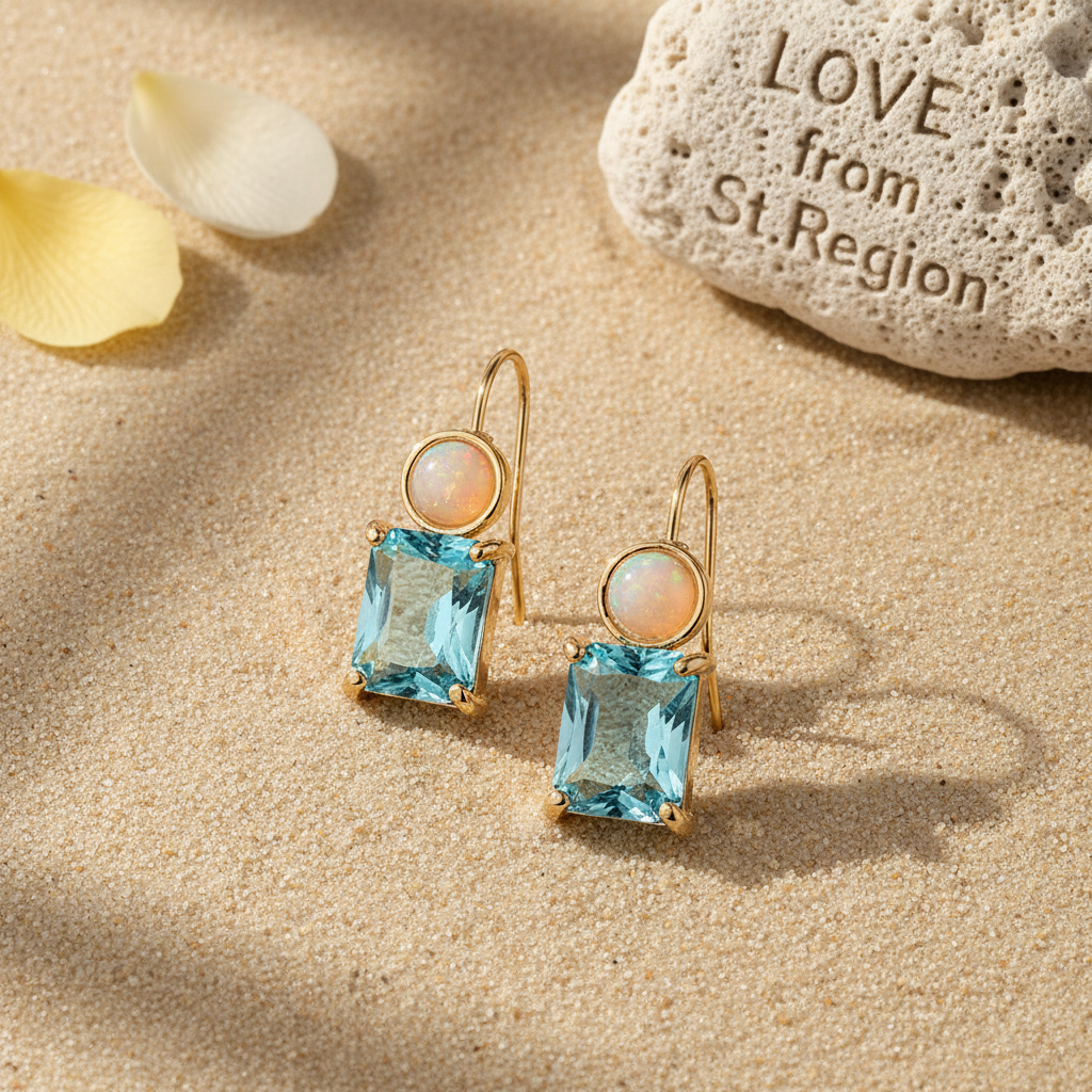 Sky Blue Crystal & Resin Goldtone Square Hook Earrings - Street Region