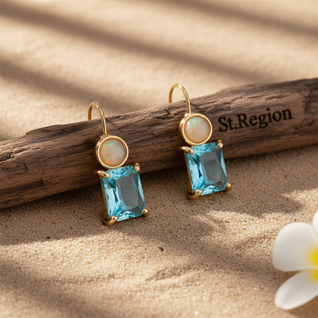 Sky Blue Crystal & Resin Goldtone Square Hook Earrings - Street Region