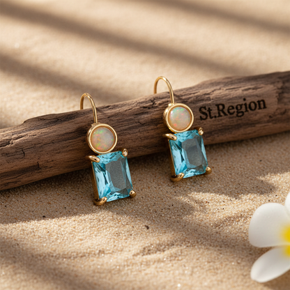 Sky Blue Crystal & Resin Goldtone Square Hook Earrings - Street Region