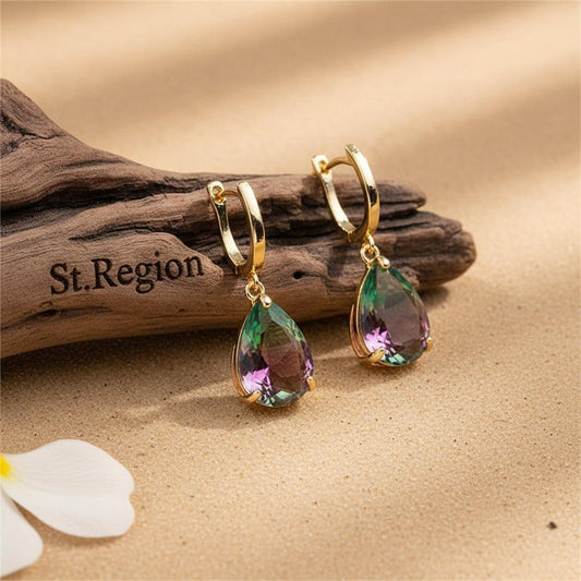 Green & Red Crystal Teardrop Earrings
