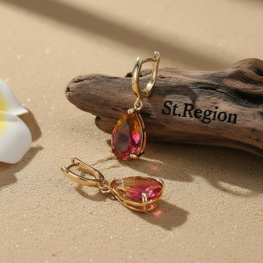 Yellow & Red Crystal Teardrop Leverback Earrings