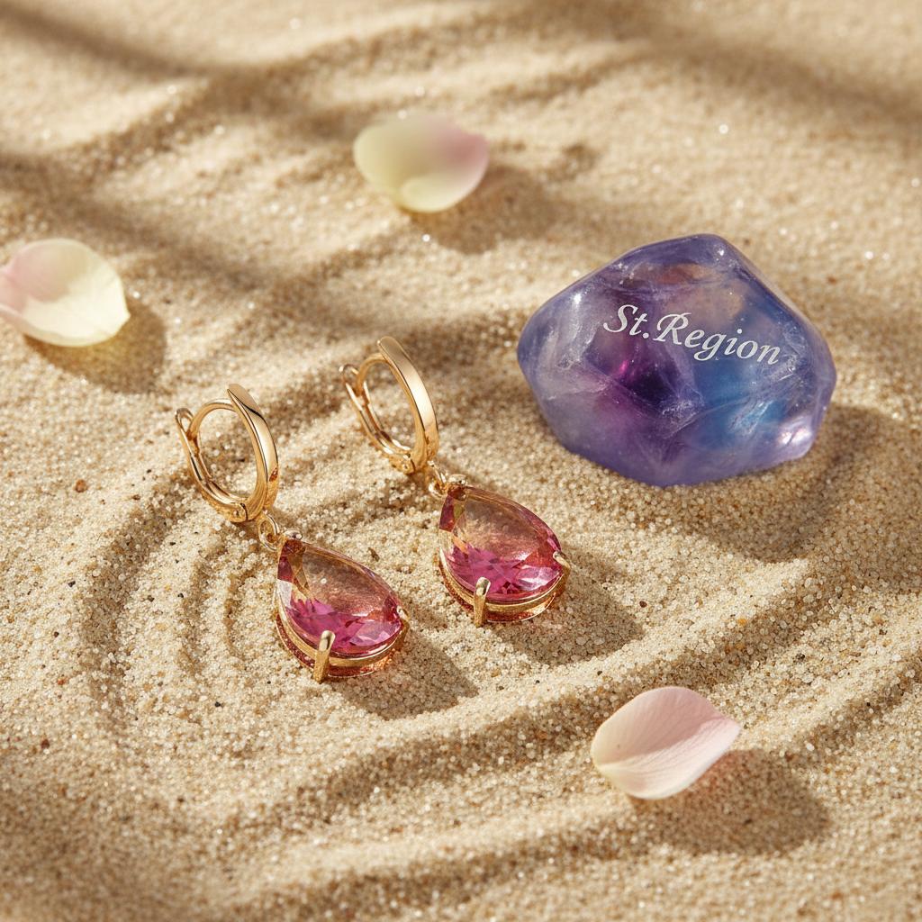 Yellow and Red Crystal Teardrop Leverback Earrings, huggie earrings, dainty minimalist design, detail close-up
