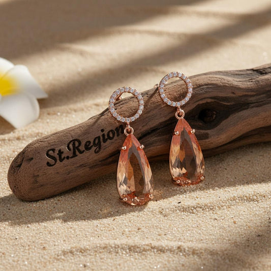 Yellow Crystal & Cubic Zirconia Circle Teardrop Earrings