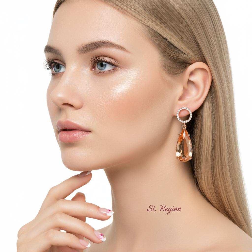 Yellow Crystal and Cubic Zirconia Circle Teardrop Earrings, drop earrings for women, botanical inspired, styled look