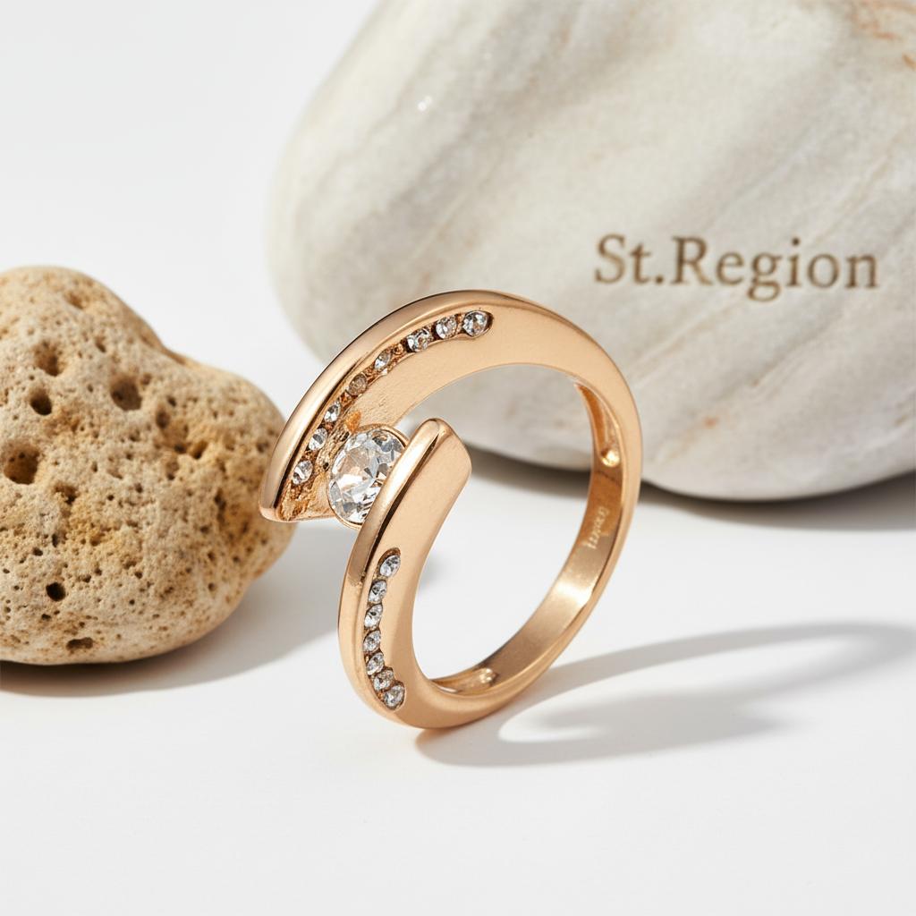 Cubic Zirconia and Crystal Bypass Ring, statement rings for women, vintage-inspired design, detail close-up