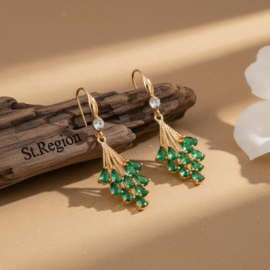 Green Crystal & Cubic Zirconia Goldtone Drop Tassel Hook Earrings