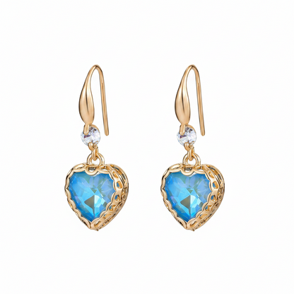 Blue Iridescent Crystal & Cubic Zirconia Goldtone Heart Hook Earrings - Street Region