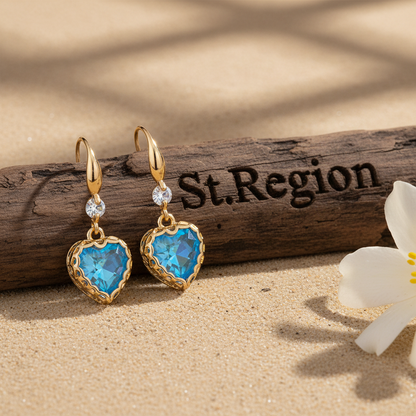 Blue Iridescent Crystal & Cubic Zirconia Goldtone Heart Hook Earrings - Street Region