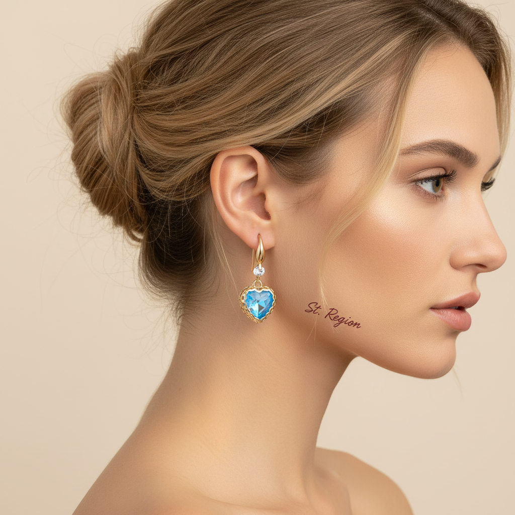 Blue Iridescent Crystal & Cubic Zirconia Goldtone Heart Hook Earrings - Street Region