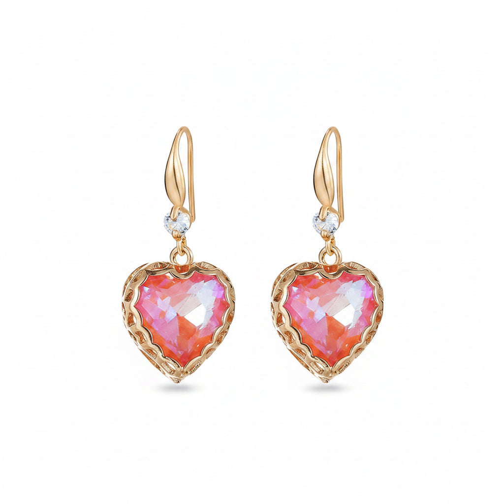 Orange Iridescent Crystal & Cubic Zirconia Goldtone Heart Hook Earrings - Street Region