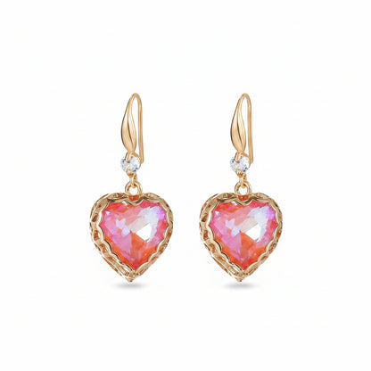 Orange Iridescent Crystal & Cubic Zirconia Goldtone Heart Hook Earrings - Street Region