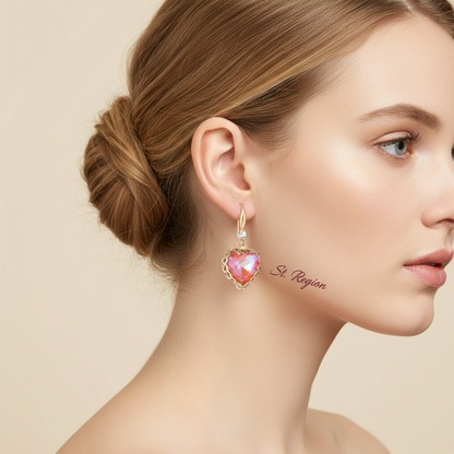 Orange Iridescent Crystal & Cubic Zirconia Goldtone Heart Hook Earrings - Street Region