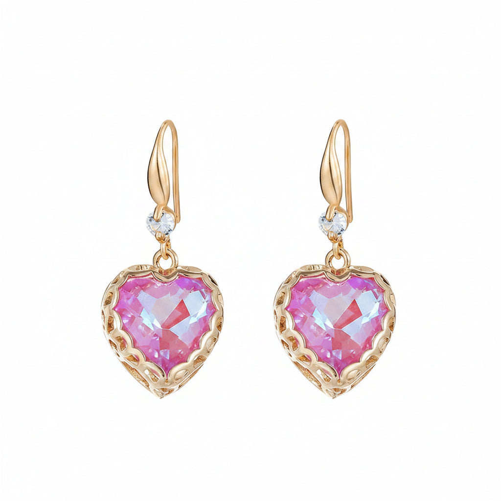 Purple Iridescent Crystal & Cubic Zirconia Goldtone Heart Hook Earrings - Street Region