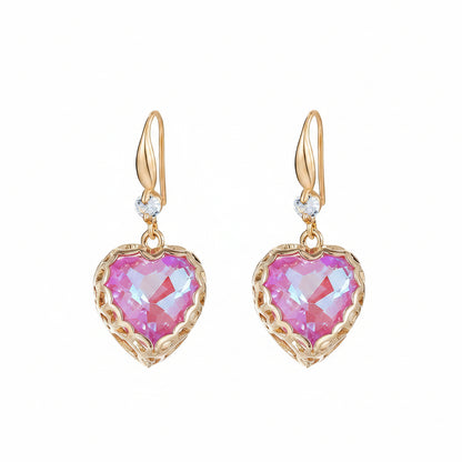 Purple Iridescent Crystal & Cubic Zirconia Goldtone Heart Hook Earrings - Street Region