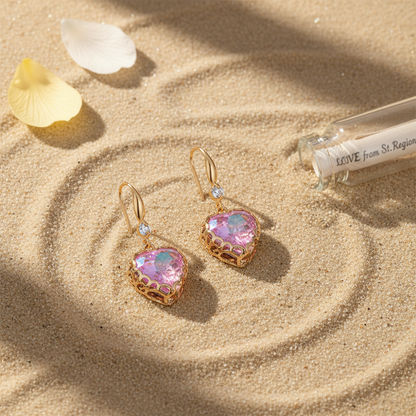 Purple Iridescent Crystal & Cubic Zirconia Goldtone Heart Hook Earrings - Street Region