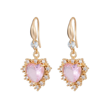 Pink Crystal & Cubic Zirconia Goldtone Heart Hook Earrings - Street Region