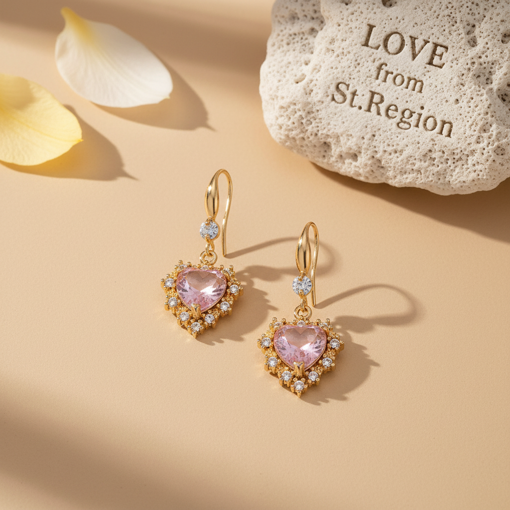 Pink Crystal & Cubic Zirconia Goldtone Heart Hook Earrings - Street Region