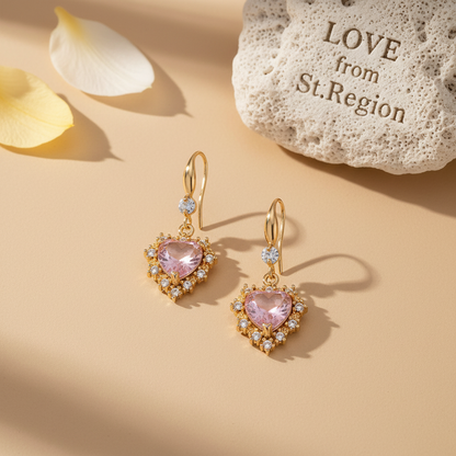 Pink Crystal & Cubic Zirconia Goldtone Heart Hook Earrings - Street Region