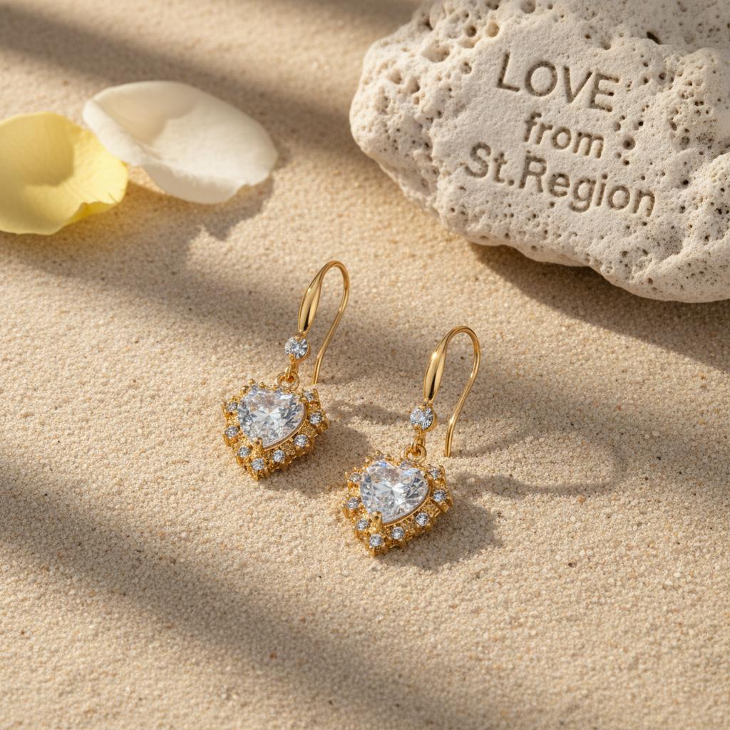 White Crystal and Cubic Zirconia Goldtone Heart Hook Earrings, gold drop earrings for women, lifestyle look