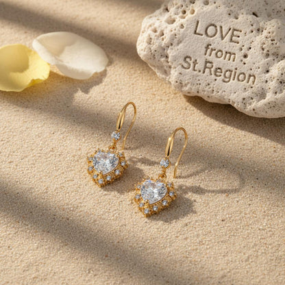 White Crystal and Cubic Zirconia Goldtone Heart Hook Earrings, gold drop earrings for women, lifestyle look