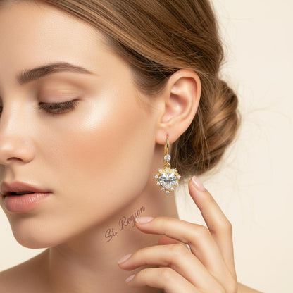 White Crystal and Cubic Zirconia Goldtone Heart Hook Earrings, gold drop earrings for women, styled look